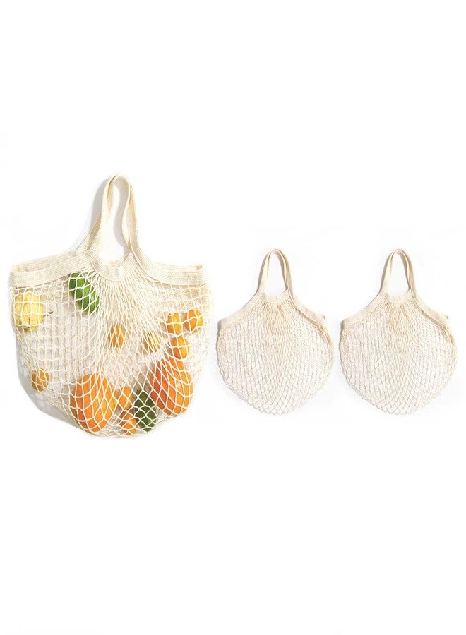 LZMS 3PCS Cotton Mesh Produce Bags,Reusable Grocery Veggie Net Tote,Washable Farmers Market Storage with Wide-Strap Carry Handles(Short Handle) - Image 1